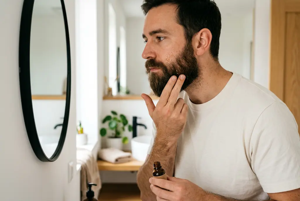 application huile barbe routine matin