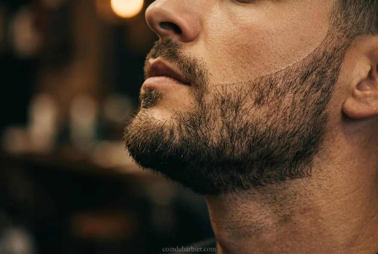 Barbier traçant des contours nets sur barbe clairsemée