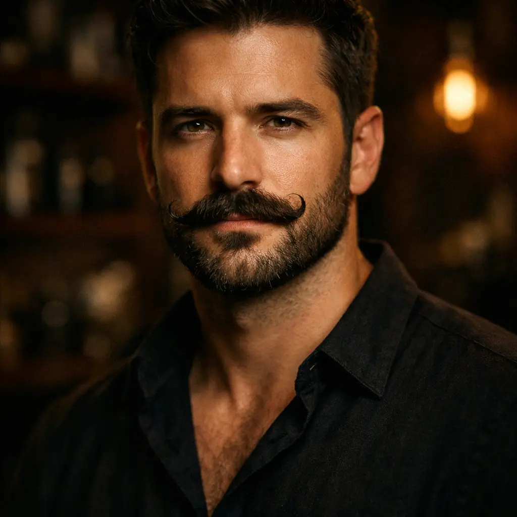 Homme confiant beardstache bien groomed style barbershop